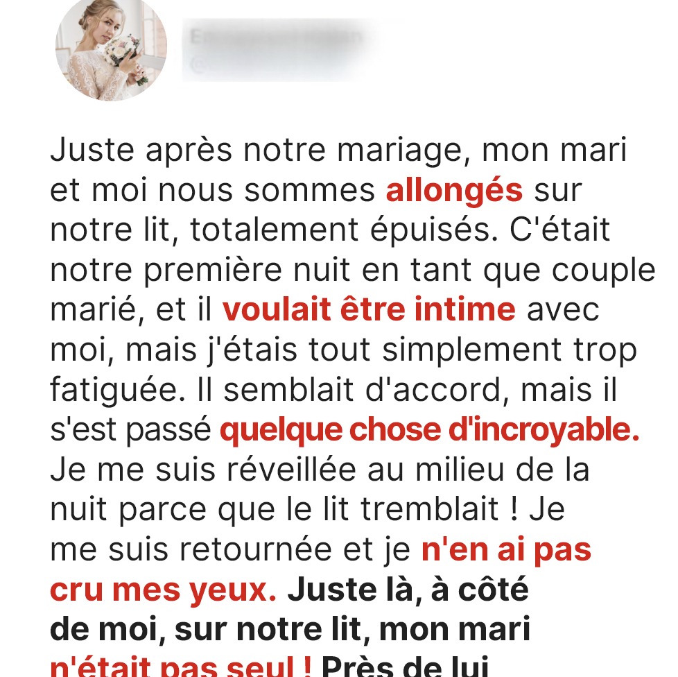 Ma nuit de noces s est transformée en catastrophe